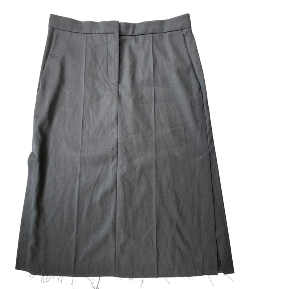 COS Black Wool Blend Raw Hem Midi Skirt Womens 12 Minimalist Tailored Pockets